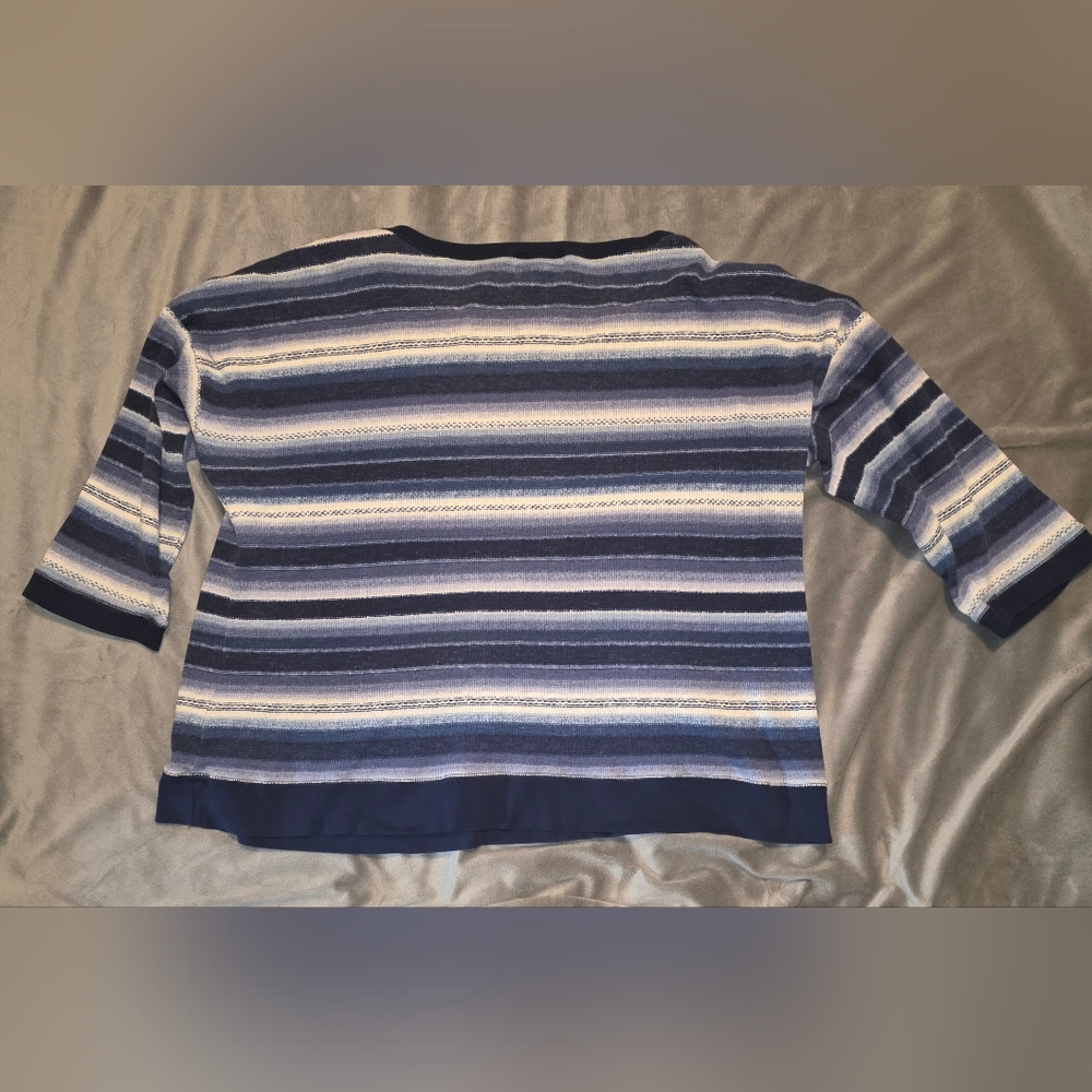 Ralph Lauren Women's Blue and White Striped Scoop Neck Sweater - Picture 3 of 4